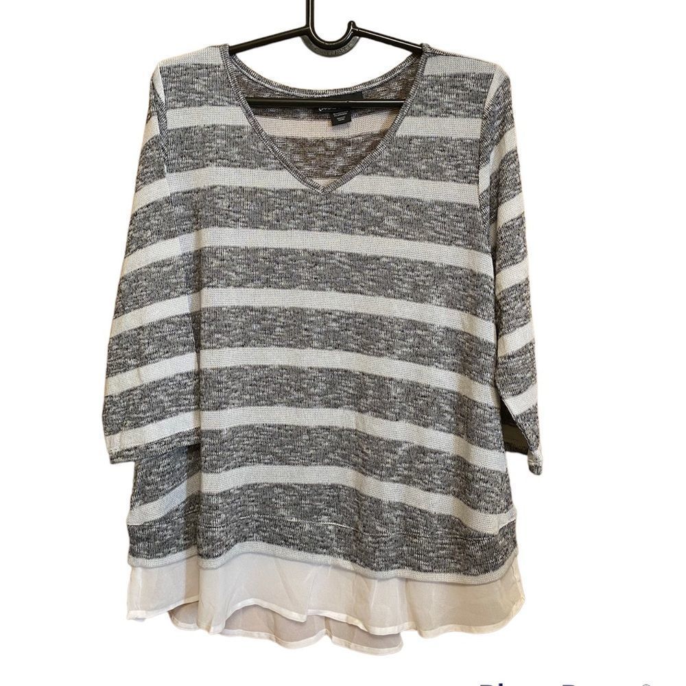 LANE Bryant Women's Top Size 18 /20 Gray/White 3/4 Sleeve Blouse New